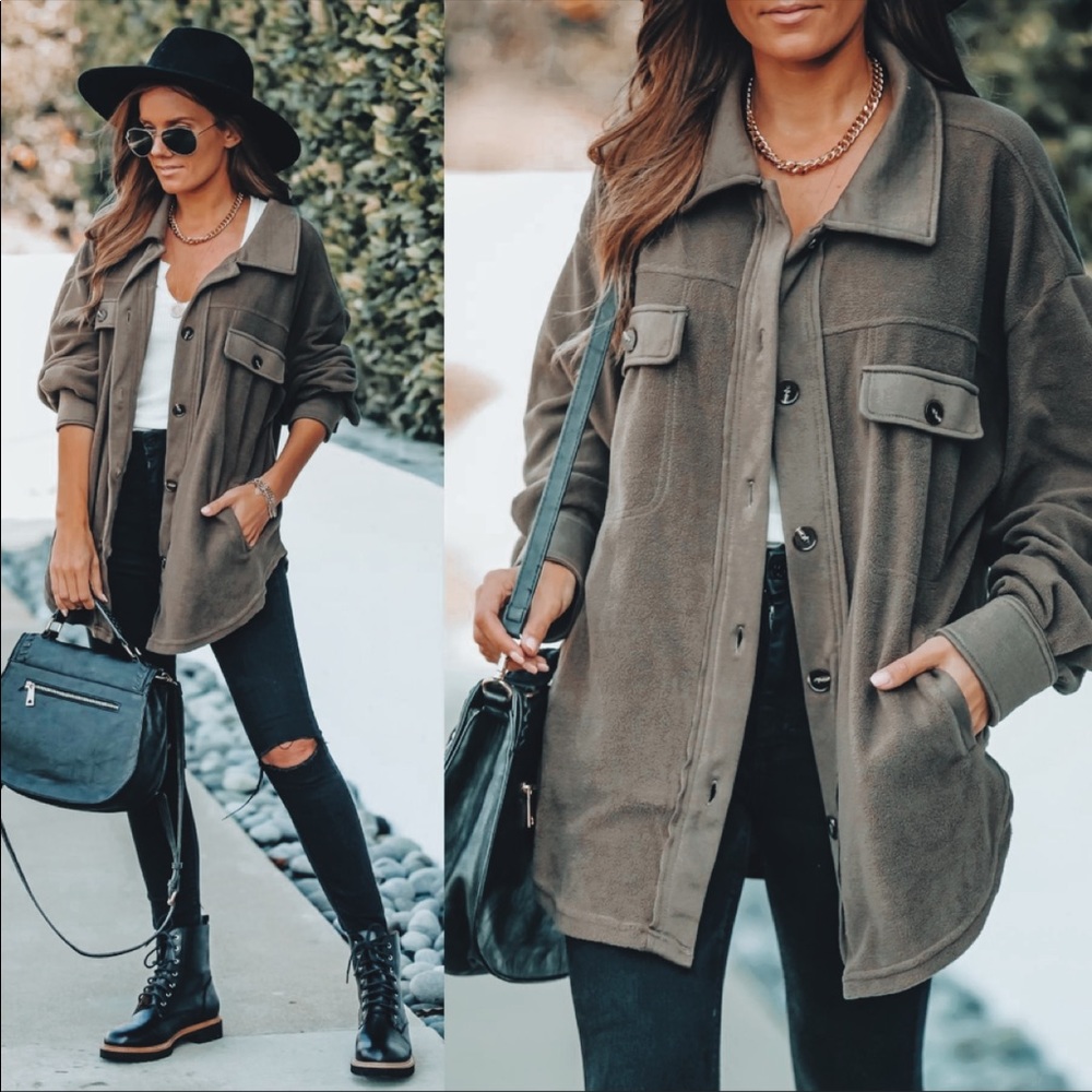 Vici Brock Pocketed Fleece Button Down Shacket